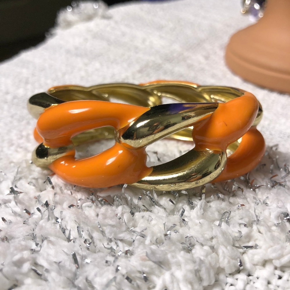 Chunky Gold and orange Chain link clamper‎ bracelet - Picture 4 of 6